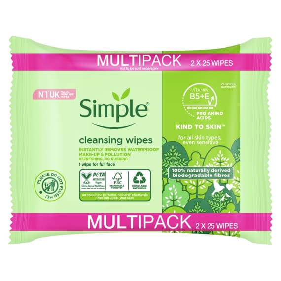 Buy Simple Kind To Skin Biodegradable Cleansing Wipes With Vit B5 Vit E 