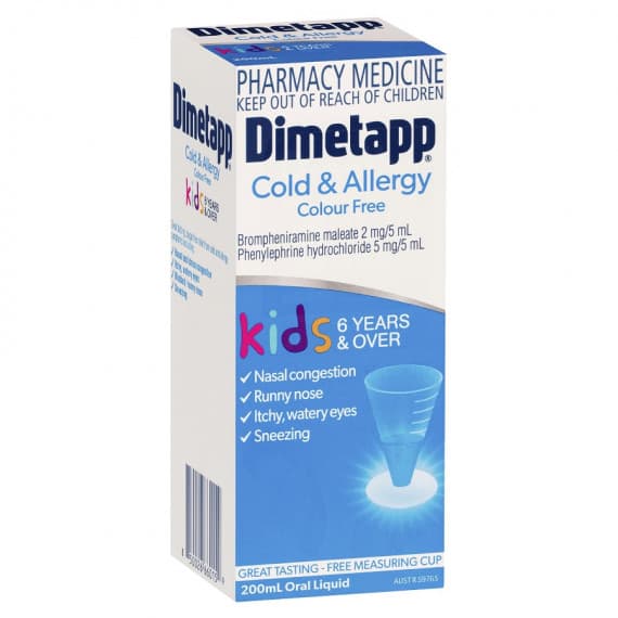 Buy Dimetapp Kids Cold And Allergy Colour Free 6 years+ 200ml Online