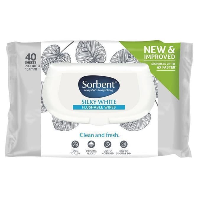 Buy Sorbent Silky White Flushable Wipes 40 Sheets Online