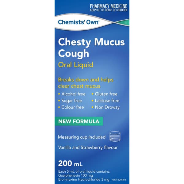 Buy Chemists Own Chesty Mucus Cough Liquid 200ml Online | Chempro Chemists